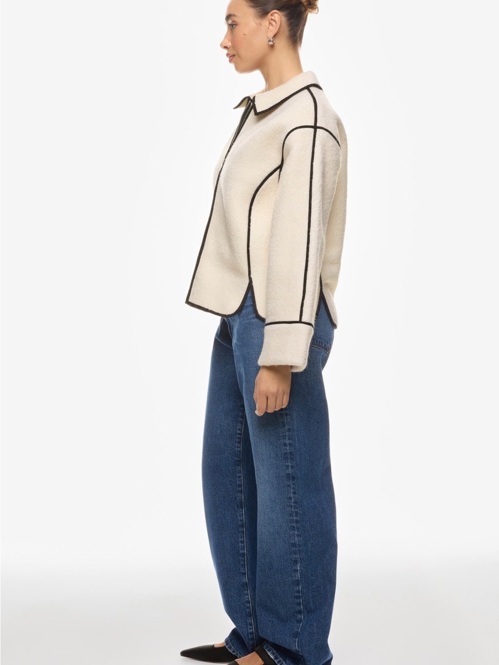Cream Contrast-Trim Zip Jacket - Picture 4 of 7